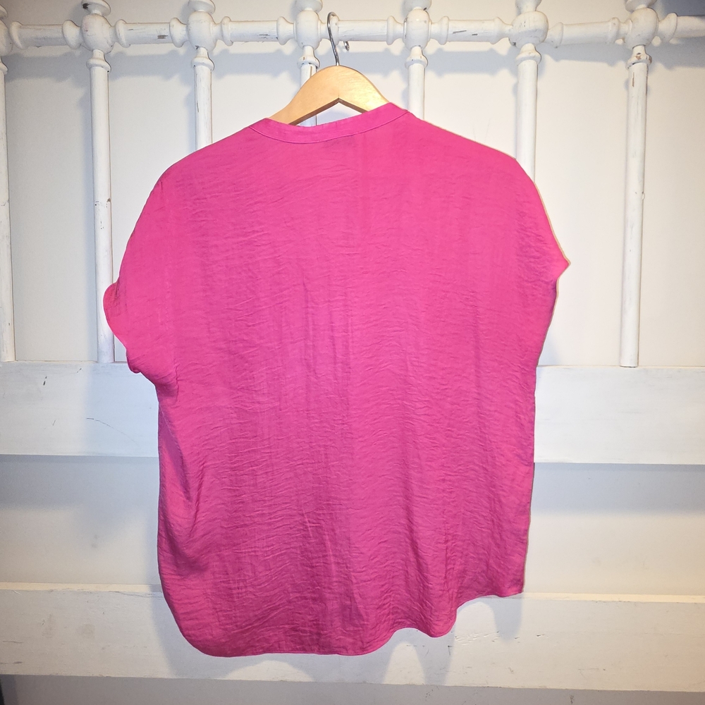 RACHEL ZOE Hot Pink Blouse, Silk Look Split Neck Top. Cap Sleeves - Picture 7 of 8